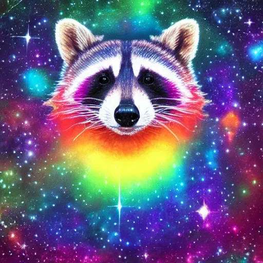 Image similar to rainbow cosmic raccoon