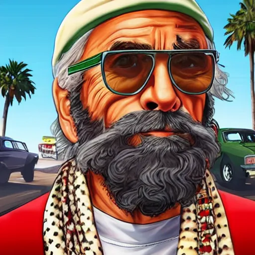 Prompt: tommy chong gta 5 cover art