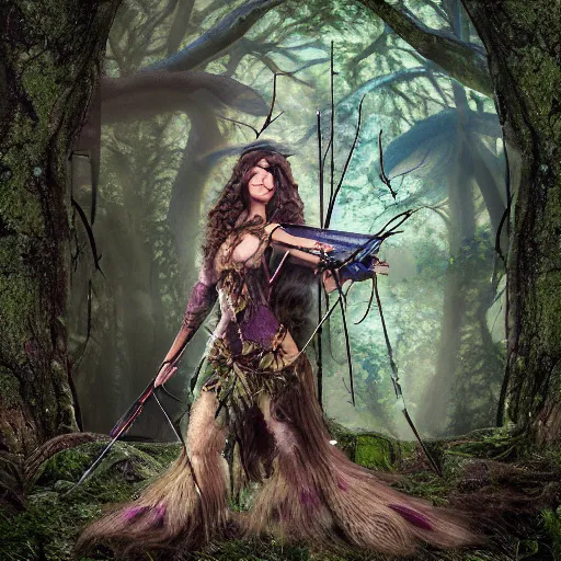 Prompt: huntress, fairy tale; forest; goddess of the hunt; Ferdinand Khab; deep woods; warrior woman; archery, Art of Illusion, Artrift, finalRender, Flickr, IMAX, Polycount, r/Art, shadow depth, Sketchfab, Sketchlab, Substance Designer, VRay; trending on r/deepdream; AppGameKit, recursive ray tracing; volumetric lighting; ambient occlusion, Hyper detailed digital matte painting, concept art, hyperrealism, Cinema 4D, 8k resolution, 64 megapixels, bokeh, CGSociety, ZBrush Central, behance HD, hypermaximalist, a masterpiece, 4K, Ukiyo-e, film noir, neon, beautiful, deep colors, bright, amazing, gorgeous, wonderful, great, marvelous, fantastic, magnificent, excellent, fabulous, lovely, astonishing, outstanding, splendid, glorious, mist, by Gustav Klimt and Gustave Doré,