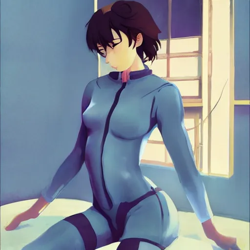 Image similar to girl, police suit, artwork made by makoto shinkai, inspired in balthus and hirohiko araki, clean details, light color palette, candy, anatomically proportional, hd