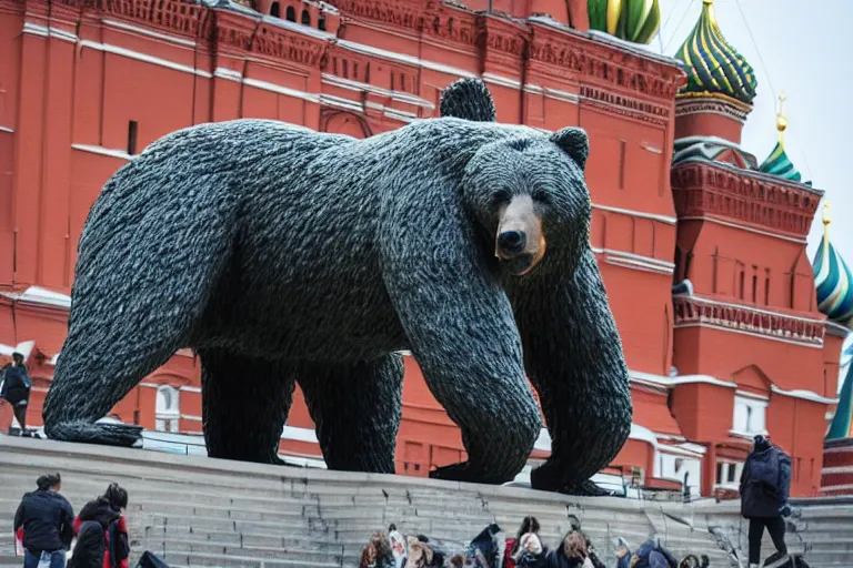 Image similar to a gigantic statue of bear in the middle of the red square, excited russians, symmetry, awesome exposition, very detailed, highly accurate, 8 k