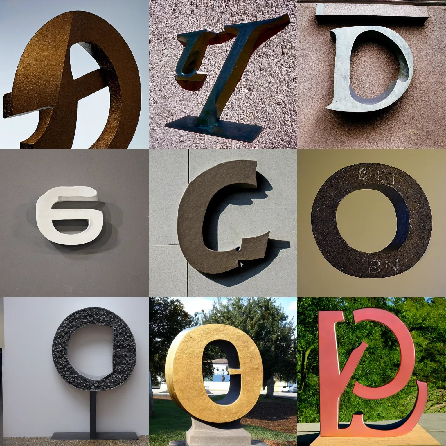 Prompt: sculpture of the letter before b made out of metal