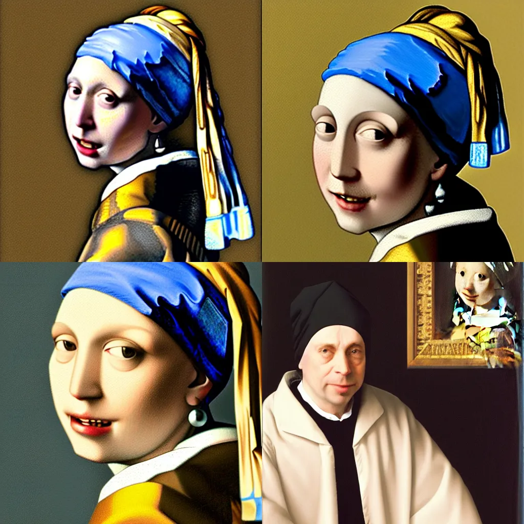 Prompt: Linus Torvalds with a pearl earring by Johannes Vermeer