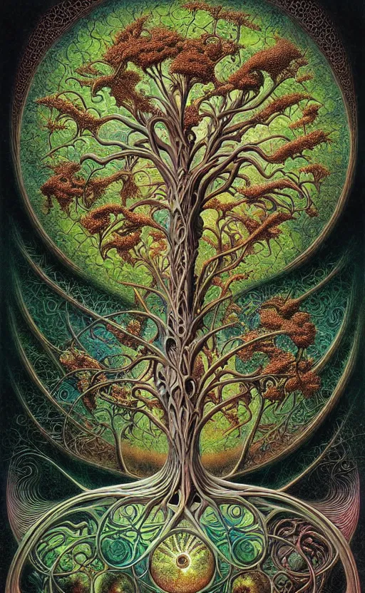 Image similar to tree of life by roger dean and andrew ferez, art forms of nature by ernst haeckel, divine chaos engine, symbolist, visionary, art nouveau, botanical fractal structures, organic, detailed, realistic, surreality