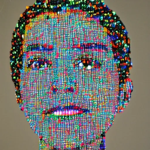 Image similar to emma watson sculpture made out of light bulbs