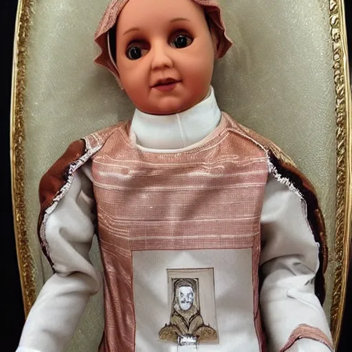 Image similar to “ a doll resembling the pope, highly detailed, highly realistic ”