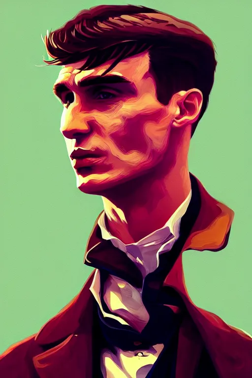 Prompt: concept art by jama jurabaev, cel shaded, cinematic shot, trending on artstation, high quality, brush stroke, hyperspace, vibrant colors, detailed portrait of thomas shelby