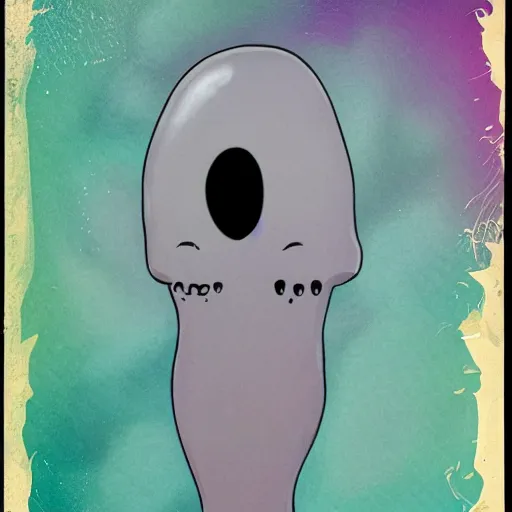 Image similar to a scary looking but very friendly transparent ghost in Chicago in the style of a ghibli movie