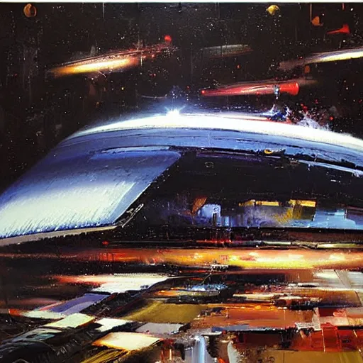 Image similar to minimalist dimensions shift warp concept art oil painting by john berkey , loosely detailed, brush hard