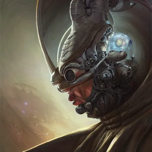 Image similar to male sci - fi nomad wearing a cloak on an alien world, covered face, detailed, sci - fi, digital painting, artstation, sharp focus, illustration, artgerm, tomasz alen kopera, peter mohrbacher, donato giancola, joseph christian leyendecker, wlop, frank frazetta