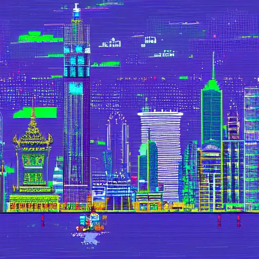 Prompt: bangkok skyline cyberpunk pixel art
