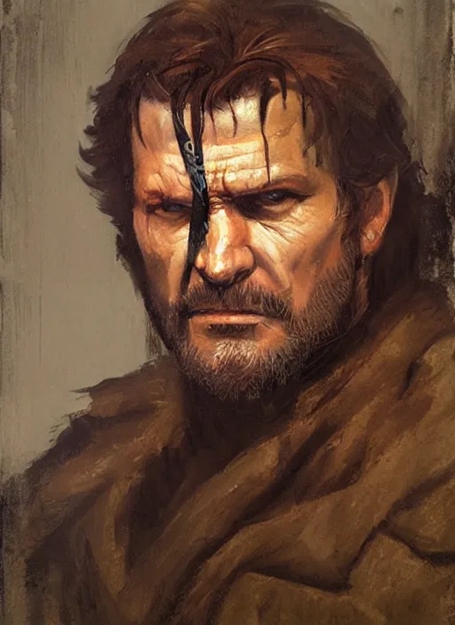Image similar to punished snake big boss by michelangelo, oil painting, portrait, renaissance