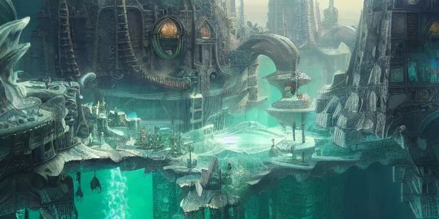 Image similar to emerald tablet, epic large underwater city, highly detailed, photorealistic, octane render, beautiful, glorious, matte painting