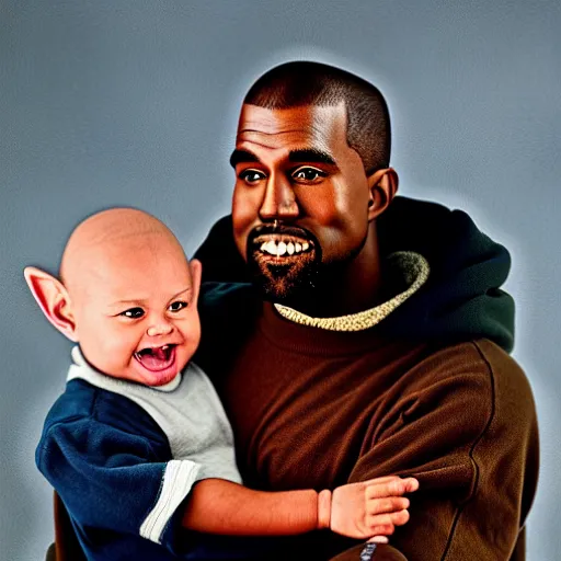 Prompt: kanye west smiling and holding holding yoda for a 1 9 9 0 s sitcom tv show, studio photograph, portrait c 1 2. 0