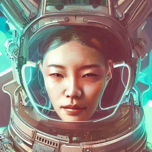 Image similar to hyperrealistic portrait of a woman monster astronaut, full body portrait, well lit, intricate abstract. cyberpunk, intricate artwork, by Tooth Wu, wlop, beeple. octane render,in the style of Jin Kagetsu, James Jean and wlop, highly detailed, sharp focus, intricate concept art, digital painting, ambient lighting, 4k, artstation