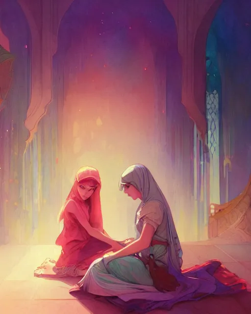 Image similar to pages of the quran falling down romantic storybook fantasy, soft cinematic lighting, award, disney concept art watercolor illustration by mandy jurgens and alphonse mucha and alena aenami, pastel color palette, featured on artstation