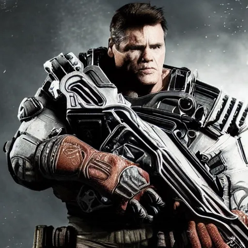 Image similar to Jim Carrey in Gears of War, high quality