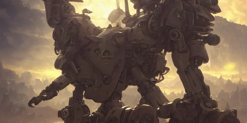 Image similar to robot mech from made in abyss by akihito tsukushi, backlight, centered rim lighting, deep focus, d & d, fantasy, intricate, elegant, highly detailed, digital painting, artstation, concept art, matte, sharp focus, illustration, hearthstone, art by artgerm and greg rutkowski and alphonse mucha