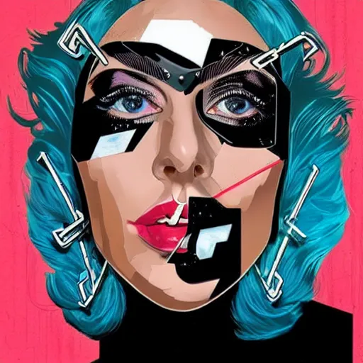 Image similar to a portrait of Lady Gaga as an android, by MARVEL comics and Sandra Chevrier