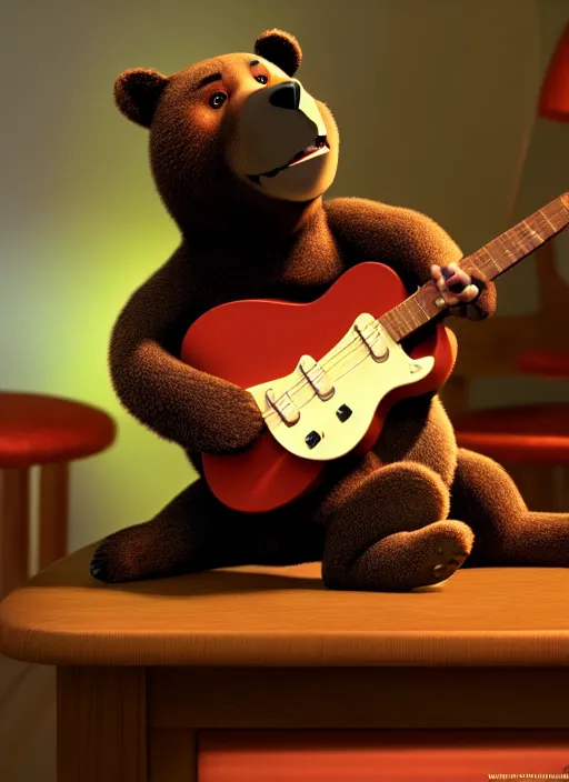 Prompt: Bear playing guitar, pixar, 8k