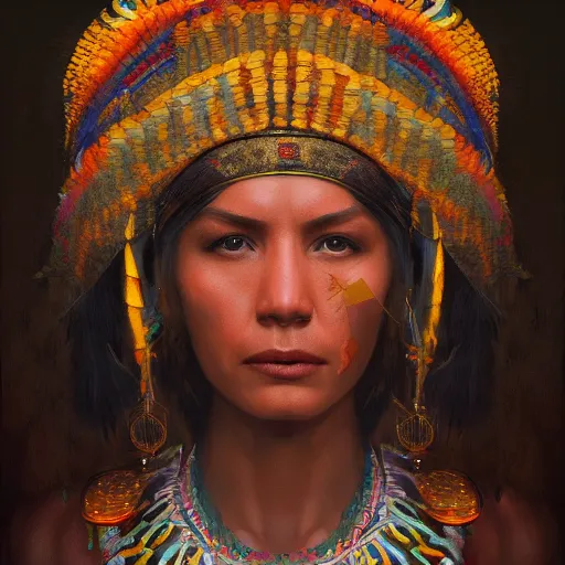 Prompt: Inca queen, gorgeous portrait, intricate, elegant, volumetric lighting, scenery, digital painting, highly detailed, artstation, sharp focus, illustration, concept art, ruan jia, steve mccurry