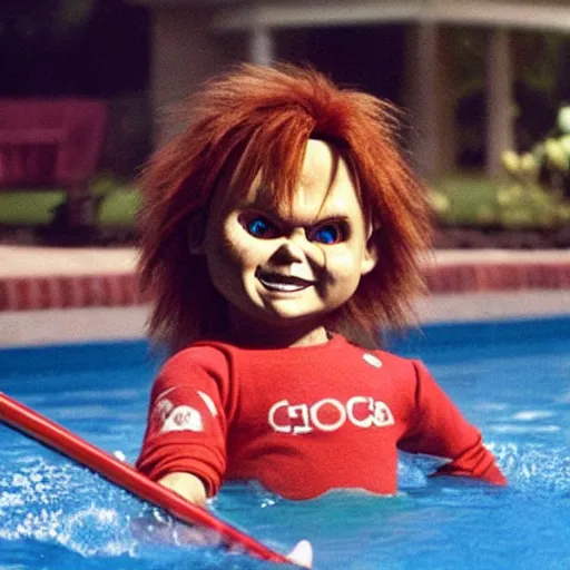 Prompt: chucky as a cool pool champ, movie still