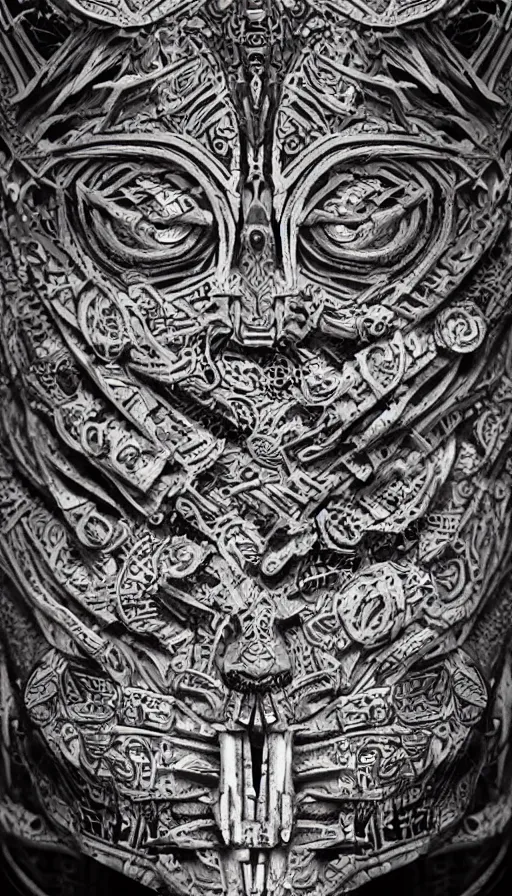 Image similar to ancient aztec fantasy face tattoo pattern concept, teonanacatl glyph, intricate artwork by, Alex Grey, Artgerm, very coherent artwork, cinematic, hyper realism, high detail, octane render, unreal engine, 8k, High contrast, higly detailed black ink outline