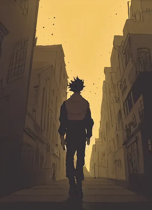 Image similar to young blonde beautiful male boy walking on a city street, mike mignola style, comics, beautiful composition, wide angle, cinematic, volumetric lighting, intricate details