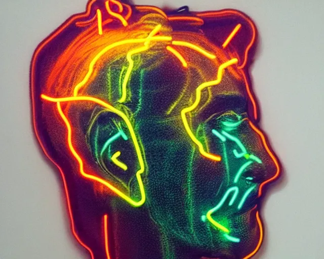 Image similar to renaissance davids head with neon art, hyper detailed