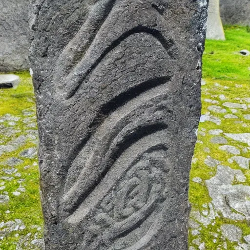 Image similar to ancient Irish, photo of stone carved with intricate runes