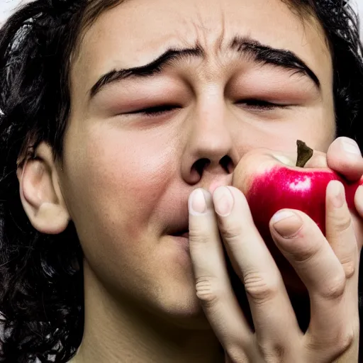 Prompt: human face on apple crying