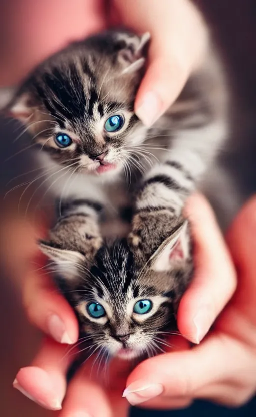 Prompt: beautiful photo of an adorable kitten sitting in a human hand. the colors are very vibrant and the cat looks very happy. vibrant colors, very funny, personal, positive, visually pleasing and engaging. high resolution. high quality. hq hd. trending on artstation.