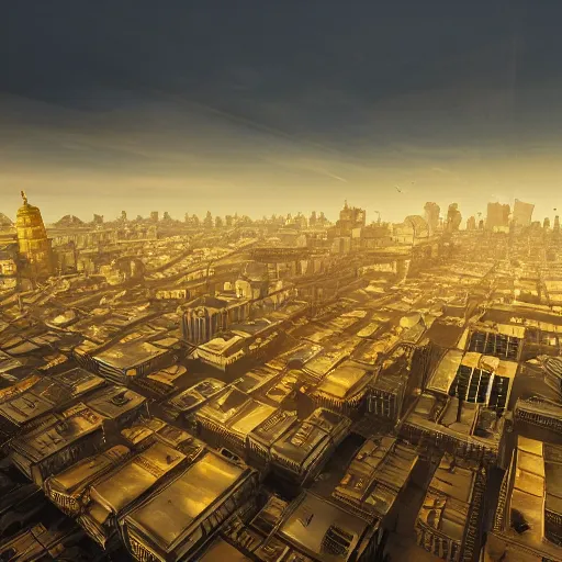 Image similar to the city of golden shadows. Realistic Foto.