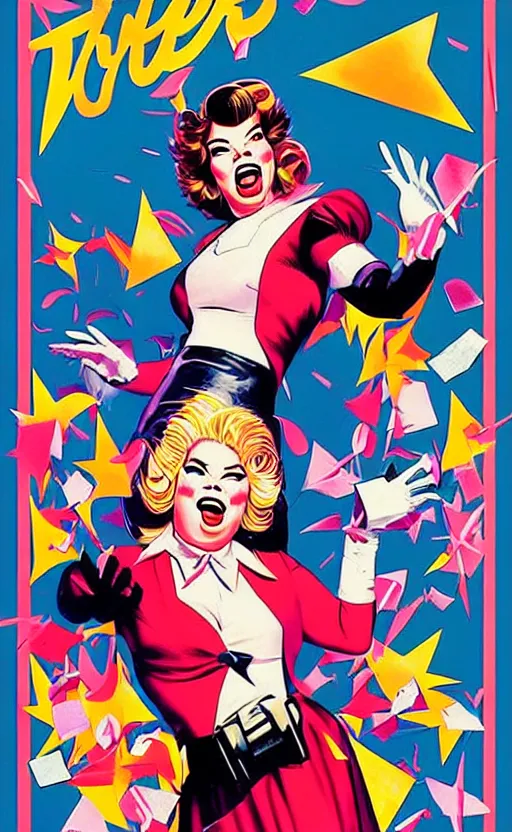 Image similar to rip taylor throwing confetti, retro - futuristic poster style by artgerm and arthur adams, amazing composition