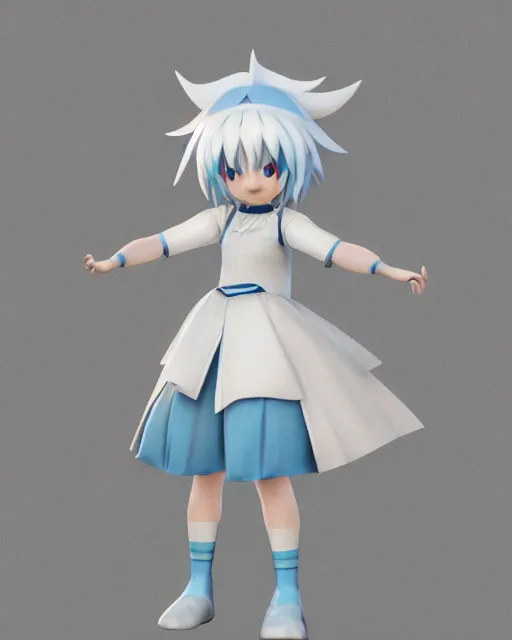 Image similar to full body 3d render of Cirno, studio lighting, white background, blender, trending on artstation, 8k, highly detailed