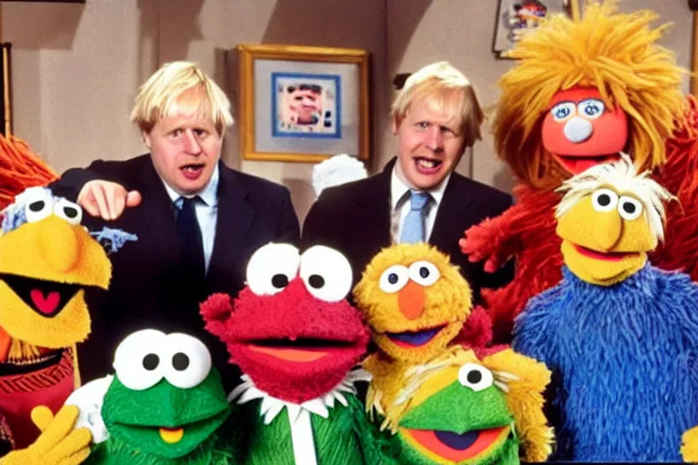 Prompt: Boris Johnson as a muppet on Sesame Street VHS recording