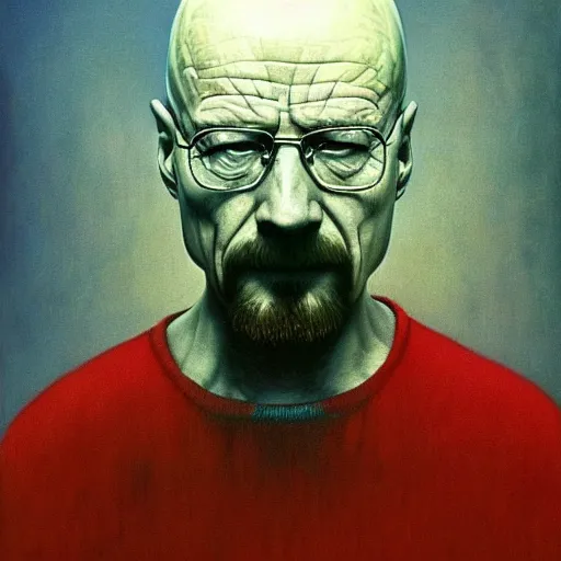 Image similar to walter white as a zdzisław beksinski painting, surreal