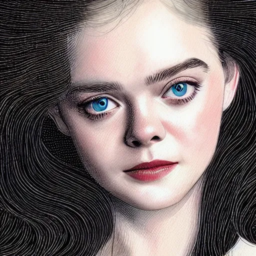 Prompt: professional painting of Elle Fanning in the style of Kingdom Come by Mark Waid, head and shoulders portrait, symmetrical facial features, smooth, sharp focus, illustration, intricate, stormy weather, extremely detailed masterpiece,