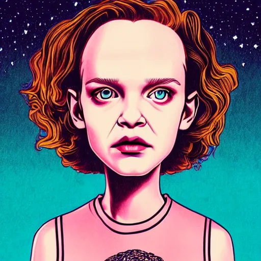 Prompt: portrait of beautiful eleven from stranger things by tara mcpherson, detailed, dress, background details