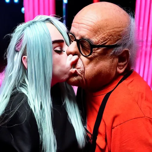 Image similar to billie eilish kissing a danny DeVito 4k