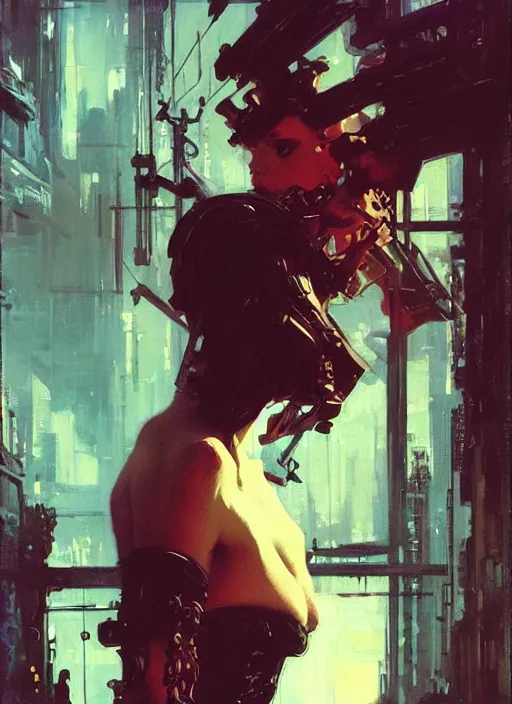 Image similar to cyberpunk, intricate, elegant, highly detailed, greg manchess, mucha, liepke, ruan jia, jeffrey catherine jones, ridley scott