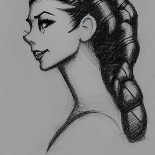 Image similar to milt kahl pencil sketch of victoria justice as princess leia