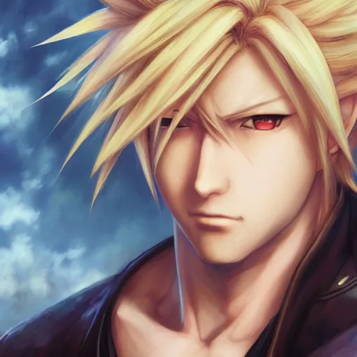 Image similar to An anime portrait of a cloud strife from ff7, by Stanley Artgerm Lau, WLOP, Rossdraws, James Jean, Andrei Riabovitchev, Marc Simonetti, and Sakimichan, tranding on artstation