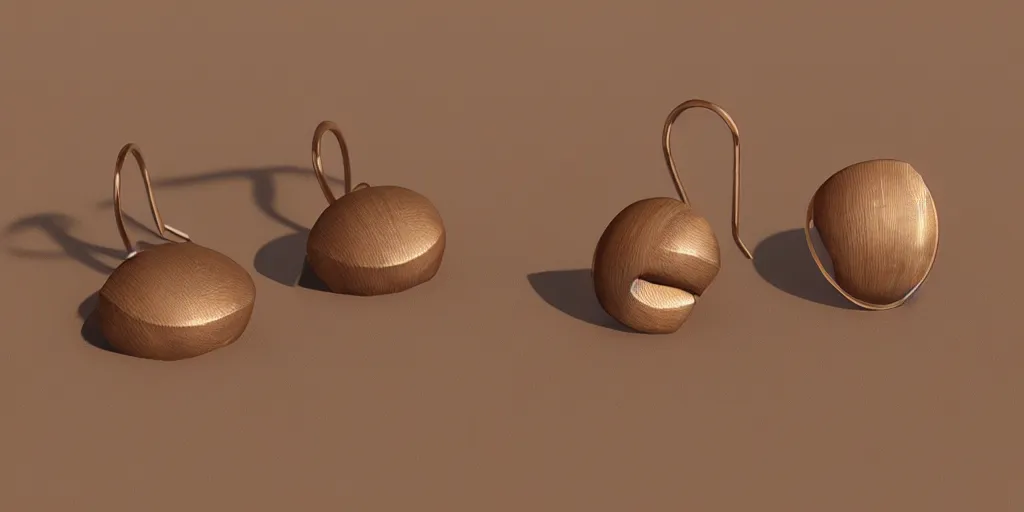 Prompt: earring design, jewelry design, wood, nordic, art deco, material, product design, trending on artstation, cgsociety, photo realistic, design by ziva cph and isabel lennse and kalevala, 8 k, unreal engine, c 4 d