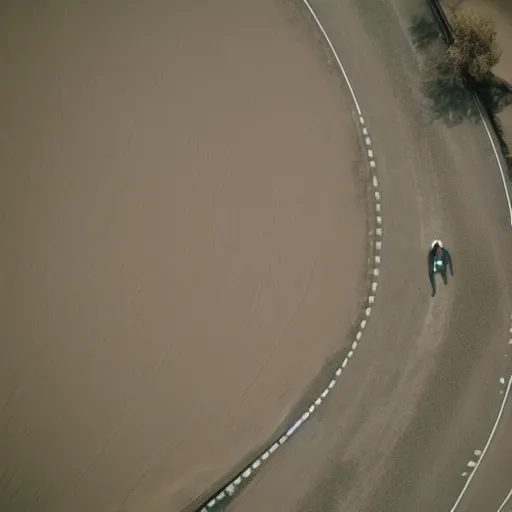 Image similar to satellite view of a man running on an abandoned road in a desert