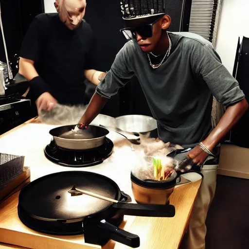 Image similar to young thug cooking in the studio,