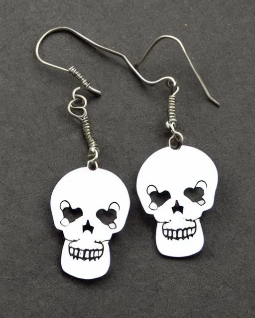 Prompt: spooky cartoon skull, 2 d lasercut earrings, in the style of heavy metal fakk 2