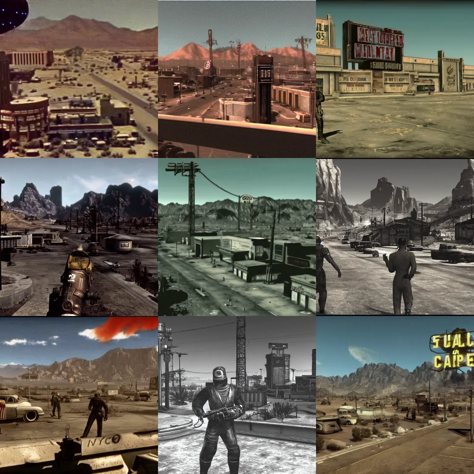 Prompt: Fallout New Vegas found 1950s footage of the strip
