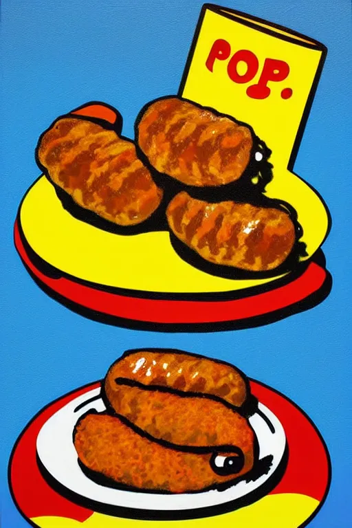 Image similar to nugget and sausage on plate, pop art, by mike swiderek, jorge lacera, ben lo, tyler west, ultrarealistic