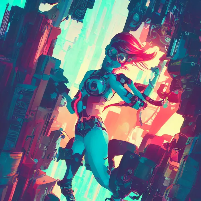 Image similar to a colorful comic noir illustration painting of a cyberpunk girl by sachin teng and sam yang!! and artgerm!! and pascal blanche, lois van baarle and ross tran. in style of digital art, symmetry, sci fi, hyper detailed. octane render. trending on artstation